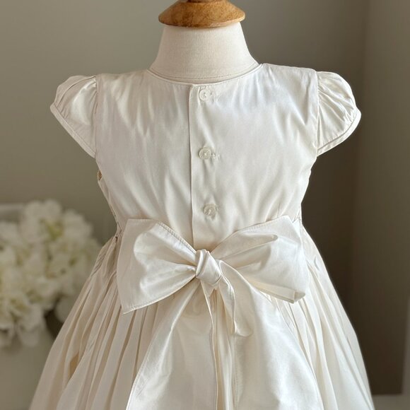 Ivory Smocked Silk Dress Flower Girl Special Occasion Luli & Me Boutique Size 4 - Picture 4 of 5